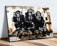 3 WISE MONKEYS BANKSY  CANVAS WALL GRAFFITI ART PRINT ARTWORK FRAMED POSTER