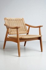 Hans Wegner Style MCM Arm Chair Woven Rope 1960s Vintage