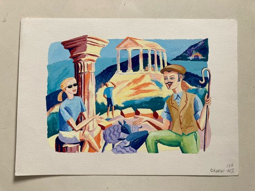 Vintage gouache painting - vintage, /