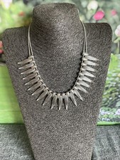 Silver Tone Feather Panel Style Collar Necklace