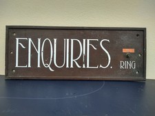Bronze "ENQUIRIES" Architectural Salvage Art Deco Font Antique Plaque