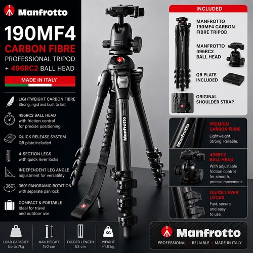 Manfrotto 190mf4 carbon - 190mf4, fibre