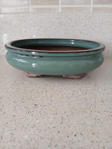Glazed ceramic oval bonsai pot - ceramic,