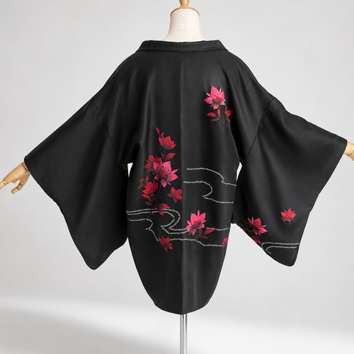 Haori jacket black - black, silk