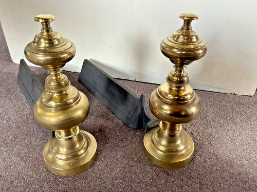 Vintage french brass iron fire - iron,