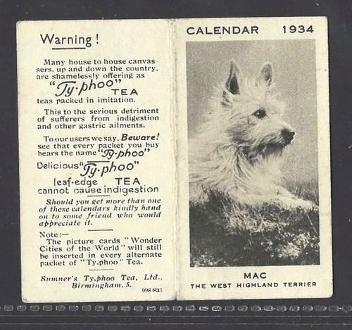 Typhoo tea trade card - typhoo, 1934