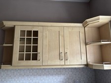 Wood Effect Kitchen Wall Cabinets 190cm – Glazed Door + Open Shelves 20mm Doors