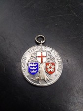 1938 silver enamel watch fob - silver,