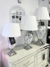 White Marble Effect Medium Large Extra Large Table Lamp with Round White Shade