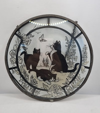 Cats Glass Suncatcher Signed BJR Hand Painted Animals Scottish 1980s Rare VGC