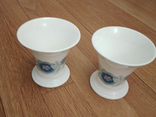 2 x Wedgwood Clementine Bone China Trumpet Vases (9cm)  Blue Floral
