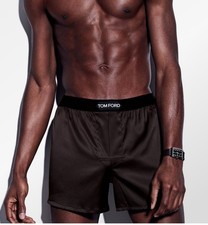 TOM FORD Never Worn Silk Boxer Shorts with velvet logo waistband. Size M 