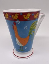 Wren Cup - Art Deco Conical Handle - Wakey Wakey - Happy Chickens - Roosters