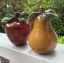 Vintage Salt & Pepper Shaker Set Ceramic Pear & Apple Cottagecore Retro Decor