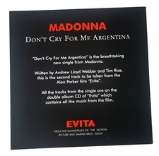MADONNA DISPLAY CARD Don't Cry For Me Arg Warners UK Original 12cm PROMO ONLY M
