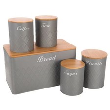 5Pcs Kitchen Storage Tins Canister Set Bamboo Lid Coffee Tea Sugar Bread Jar Bin