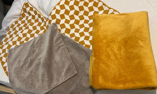 Bundle Of 2 Soft Mustard Throws & 4 Cushion Covers (La Redoute & Other)