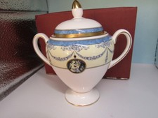 WEDGWOOD LIDDED VASE /SUGAR BOWL  NEW BLUE YELLOW WHITE PATTERN 6 INCHES TALL