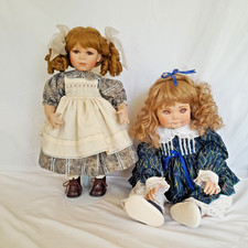 EDW Marked Porcelain Doll With Stand & Larger Toddler Doll With Pink Eyes Vtg