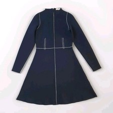 Sandro Lune Contrast Stitching Knit Long Sleeve Navy Midi Dress Size 36
