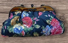 Vintage Butler & Wilson Evening Bag Black Satin Floral Beaded Faux Tortoiseshell