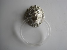 VINTAGE CHROME PLATED LION HEAD TOWEL RING WITH CLEAR PESPEX RING