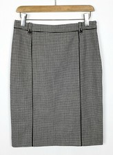  JAEGER BLACK WHITE DOGTOOTH VIRGIN WOOL BLEND SMART ELEGANT PENCIL SKIRT SZ 12
