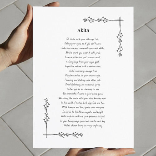 Akita funny poem print - print, dog