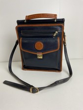 Navy Vintage Italian Leather Document Satchel Shoulder Bag Handbag Tan