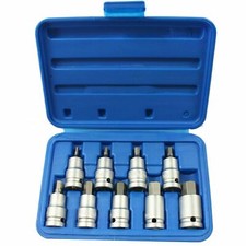 HEXAGON DRIVE BITS 1/2 INCH SOCKET SET 9 PIECE ALLEN KEY BIT IN CASE 4mm - 17mm