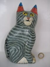 JOAN DE BETHEL TYPE PAPER PAPIER MACHE LARGE GREY SWISS ROLL CAT 8" HANDPAINTED