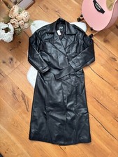 ZARA DOUBLE BREASTED BLACK FAUX LEATHER TRENCH COAT BELT Long size XS 4432