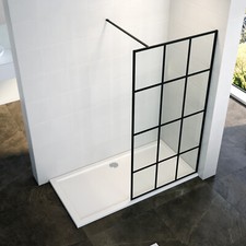 Walk In Shower Enclosure Black Grid Wet Room Screen 8mm Clear Glass 700-1200mm
