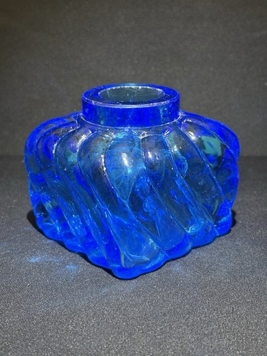 Vintage blue glass inkwell - glass,