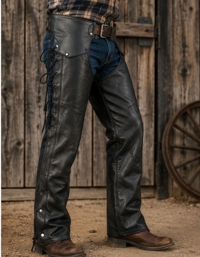 Handmade black leather chaps - handmade, |