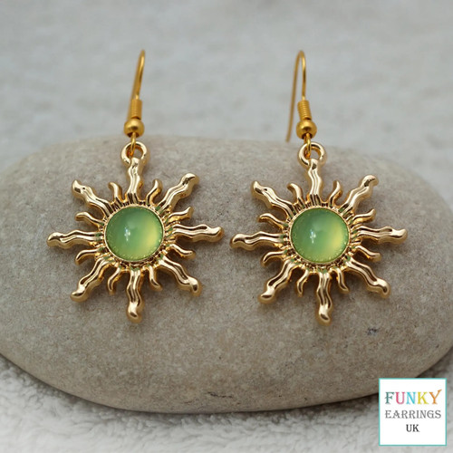 Green sun earrings - green, earrings,