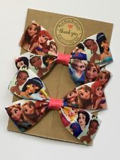Pair Of DISNEY PRINCESS Hair Bow Alligator Clip Girls Baby Kids Hair Bows 