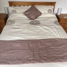 Cream Double Duvet Cover With Contrasting Embroidered Panel