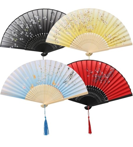 4pcs fabric hand folding fans - hand,