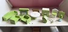 Green & White ASDA Dolls House Wooden Furniture - 10 piece bundle - free UK post