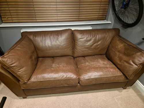 Leather sofa seater - leather, brown