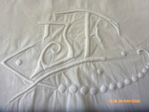 Antique french fine linen bed - linen,