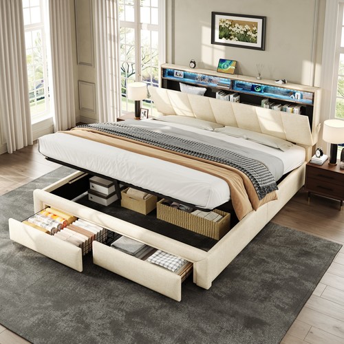 Upholstered storage bed frame - storage,