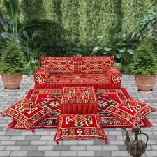 Arabic MAJLIS seating l Bohemian FLOOR cushions l GARDEN Red Bench Cushions