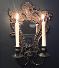 Bronzed Ornate 19th Century Venetian Style Mirror Wall Sconce