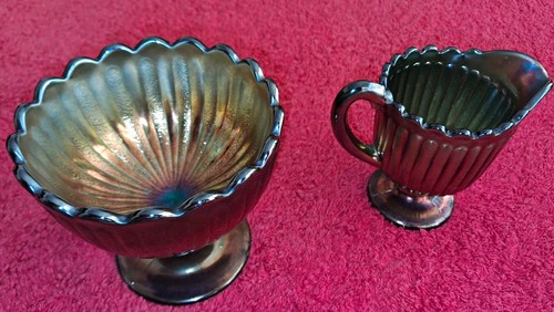 Iridescent green glass creamer - green,