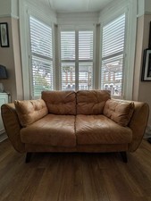 French Connection DFS Zinc 2-Seater Sofa Tan Leather Good Condition