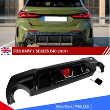 FOR BMW 1 SERIES F40 2019+ REAR BUMPER DIFFUSER M SPORT GLOSS BLACK TWIN EXHAUST