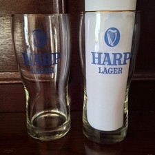 Harp Lager Nonic Style Half Pint Gold Rim Glasses x2 Home Bar Pub Ladies Lair 