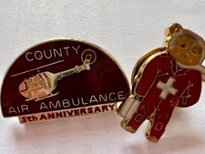 County Air Ambulance 5th Anniversary Pin Badge Plus Smaller Badge Good Condition
